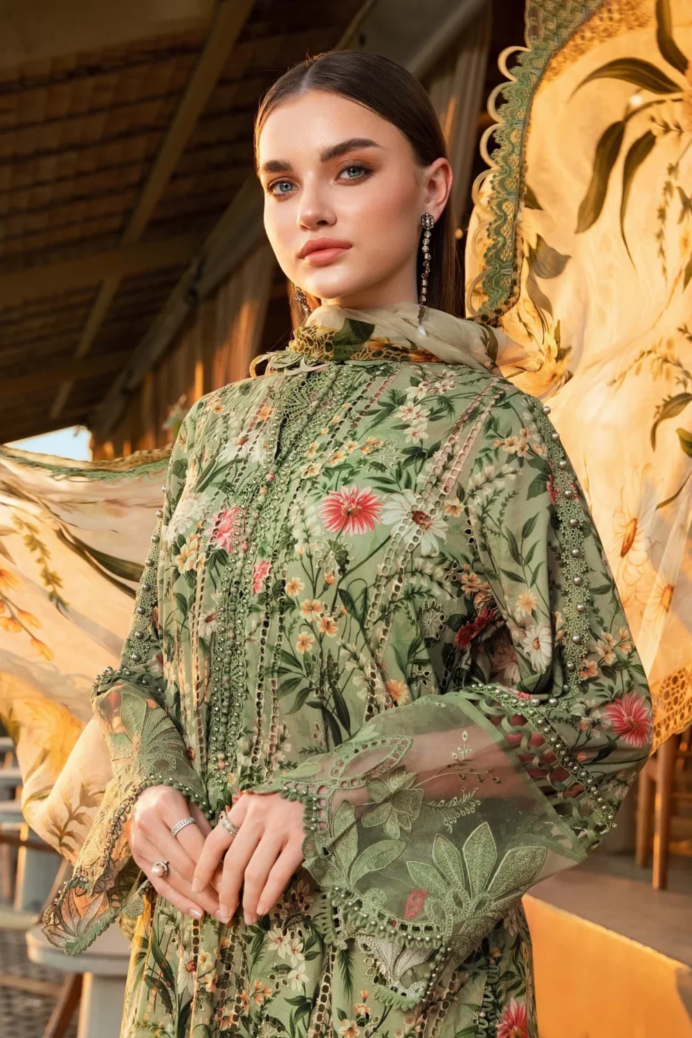 Maria B Unstitched Summer Suit – Printed Bana Dora Lawn with Chiffon Dupatta - Image 4